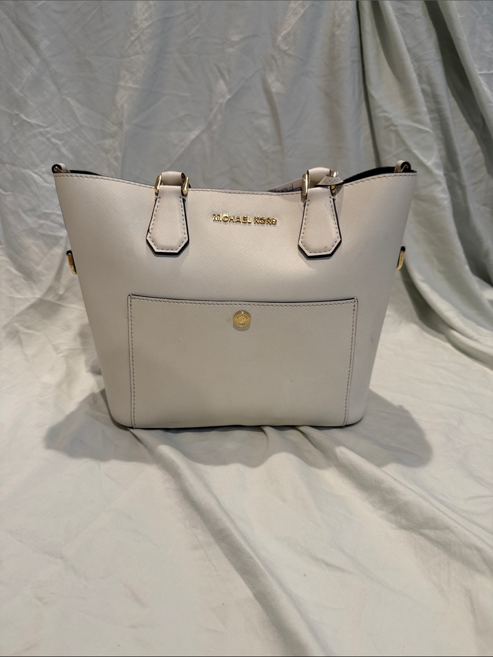 Michael Kors Ivory Saffiano Leather Tote with Gold Hardware -pre loved-